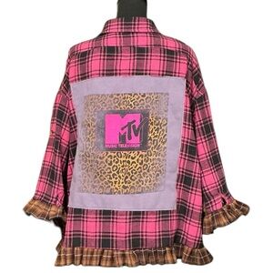 MTV Upcycled T Shirt Flannel Shacket Top